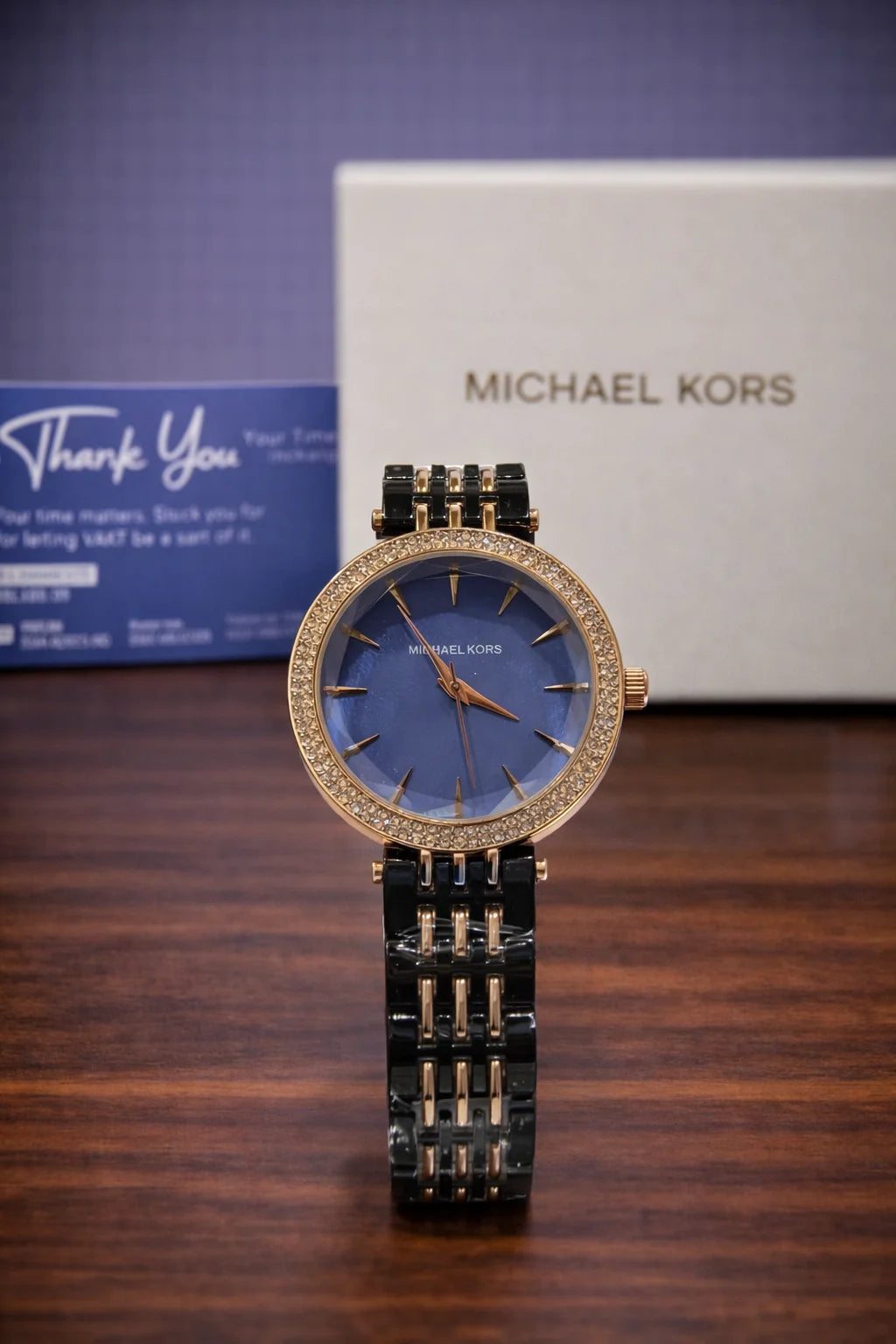 Michael Kors Darci Blue Dial Black Ion-Plated Ladies Watch