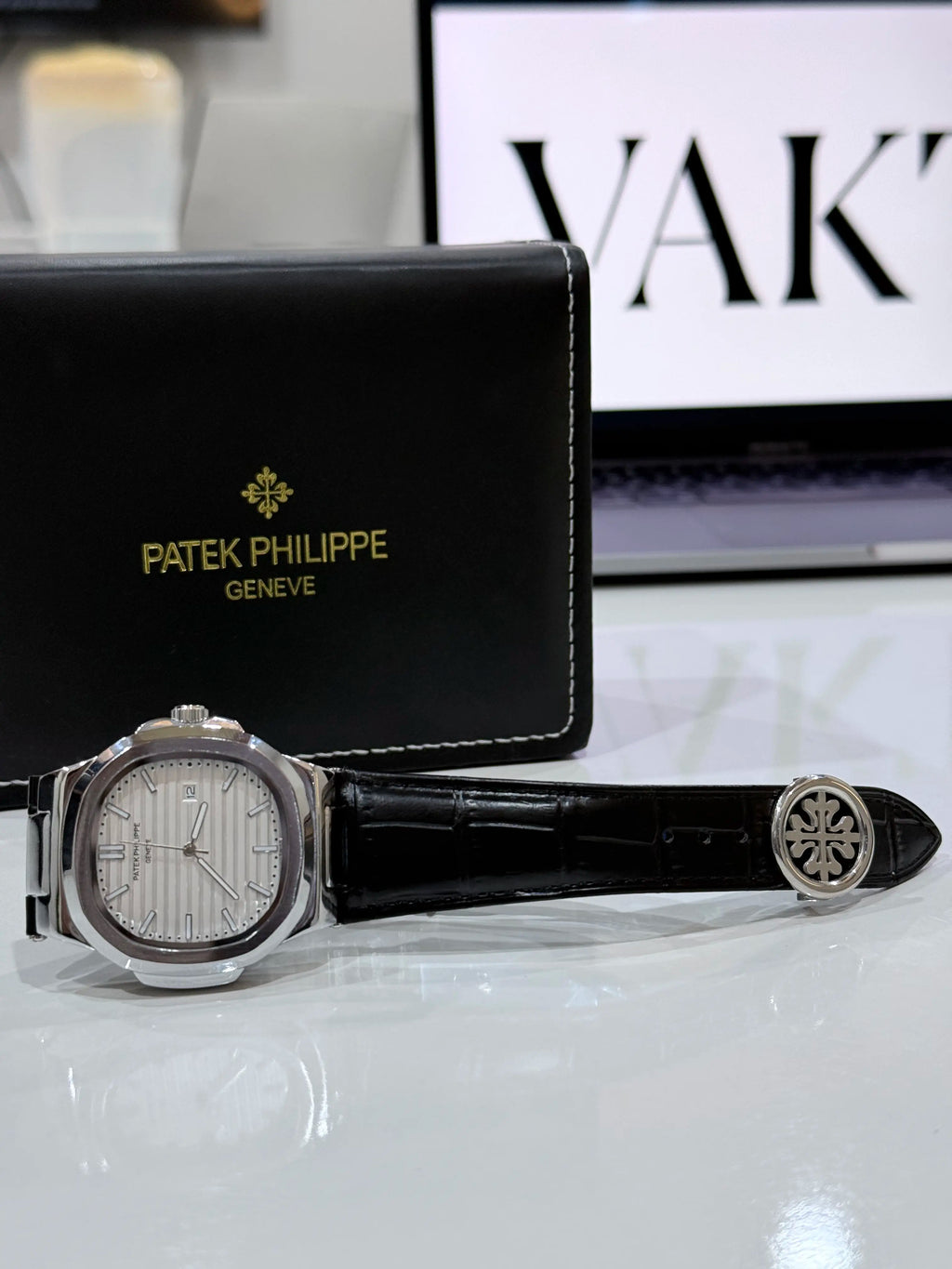 Patek Philippe Nautilus Leather Black and White (Buckle lock)