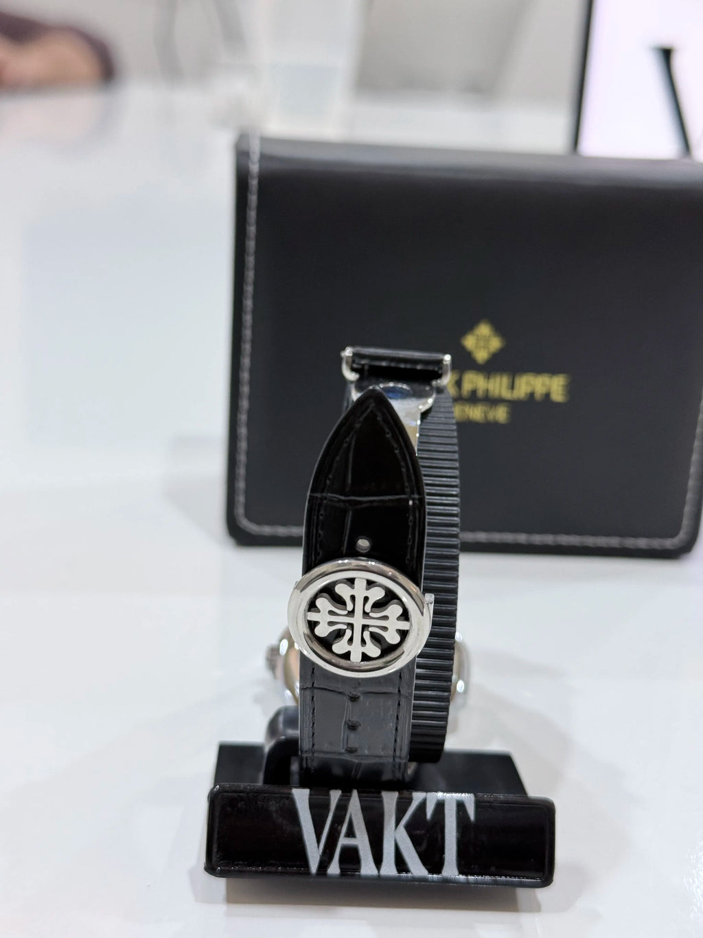 Patek Philippe Nautilus Watch Leather Black and Silver (Buckle lock)